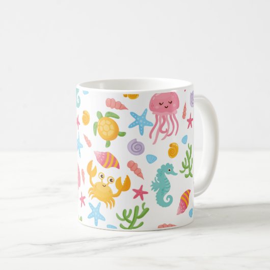 Niedlicher Cartoon Ocean Sea Seashell, Starfish Su Kaffeetasse (VorderseiteRechts)