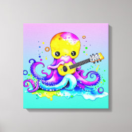 Niedlicher Cartoon Octopus Gitarre spielen Leinwanddruck