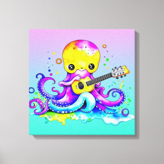 Niedlicher Cartoon Octopus Gitarre spielen Leinwanddruck (Vorderseite)