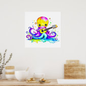 Niedlicher Cartoon Octopus Gitarre spielen Poster (Küche)