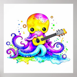 Niedlicher Cartoon Octopus Gitarre spielen Poster