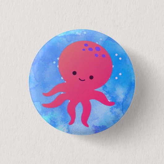 Niedlicher Cartoon Octopus im Wasser des blauen Oz Button (Vorderseite)