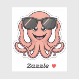Niedlicher Cartoon Octopus Spaß mit Sonnenbrille Aufkleber