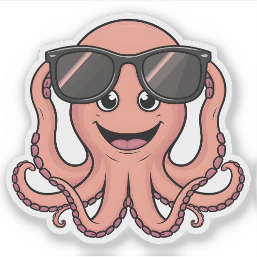 Niedlicher Cartoon Octopus Spaß mit Sonnenbrille Aufkleber (Vorderseite)