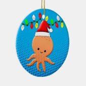 Niedlicher Cartoon Octopus Weihnachtsmannmütze Wei Keramik Ornament (Rechts)