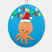 Niedlicher Cartoon Octopus Weihnachtsmannmütze Wei Keramik Ornament (Links)