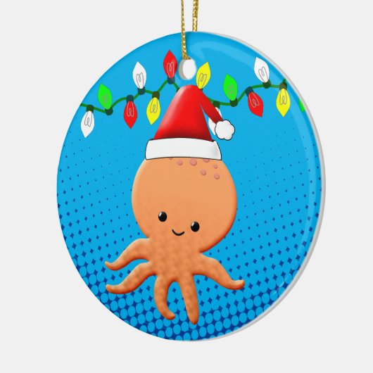 Niedlicher Cartoon Octopus Weihnachtsmannmütze Wei Keramik Ornament (Links)