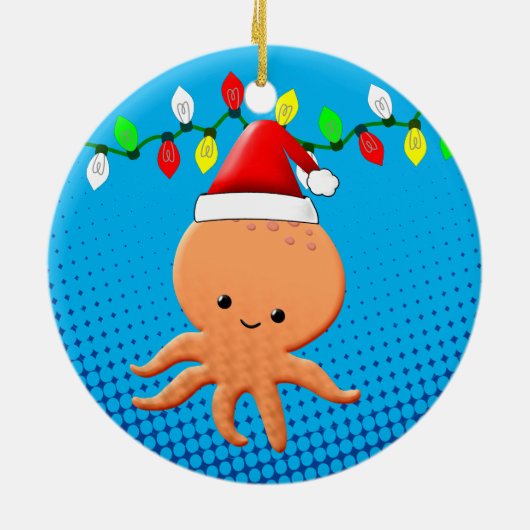 Niedlicher Cartoon Octopus Weihnachtsmannmütze Wei Keramik Ornament (Hinten)