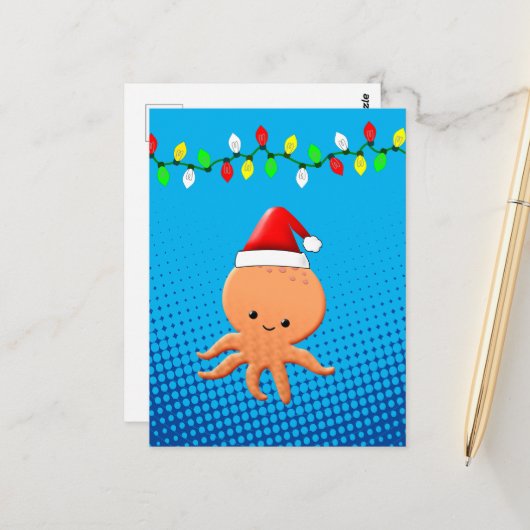 Niedlicher Cartoon Octopus Weihnachtsmannmütze Wei Postkarte (Vorderseite/Rückseite Beispiel)