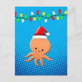 Niedlicher Cartoon Octopus Weihnachtsmannmütze Wei Postkarte (Vorderseite)