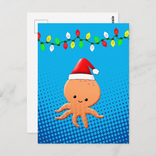Niedlicher Cartoon Octopus Weihnachtsmannmütze Wei Postkarte (Vorne/Hinten)