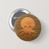 Niedlicher Cartoon Oktopus mit Imitaten Holzdruck Button (Vorne & Hinten)