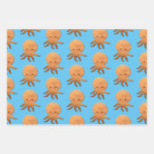 Niedlicher Cartoon Oktopus mit Imitaten Holzdruck Geschenkpapier Set (Vorderseite 2)