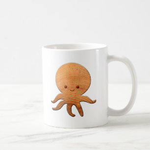 Niedlicher Cartoon Oktopus mit Imitaten Holzdruck Kaffeetasse