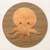 Niedlicher Cartoon Oktopus mit Imitaten Holzdruck Runder Pappuntersetzer (Vorderseite)