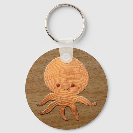 Niedlicher Cartoon Oktopus mit Imitaten Holzdruck Schlüsselanhänger (Vorderseite)