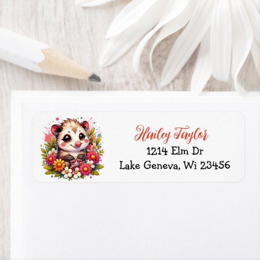 Niedlicher Cartoon Opossum und Blume Rosa (Insitu)