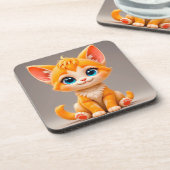 Niedlicher Cartoon Orange Kitten Getränkeuntersetzer (Linke Seite)