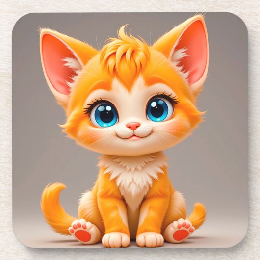 Niedlicher Cartoon Orange Kitten Getränkeuntersetzer (Vorderseite)
