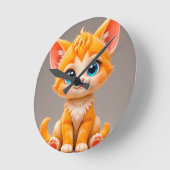 Niedlicher Cartoon Orange Kitten Runde Wanduhr (Winkel)