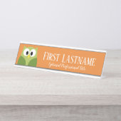 Niedlicher Cartoon - Orange und grüner Individuell Schreibtischnamensplakette (Vorderseite )