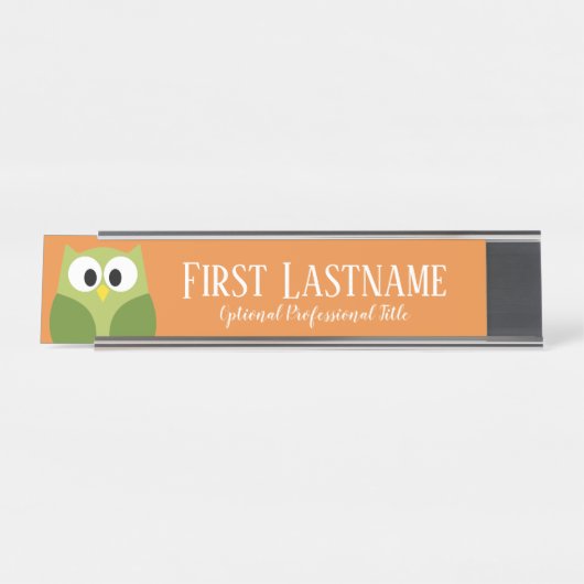 Niedlicher Cartoon - Orange und grüner Individuell Schreibtischnamensplakette (Vorderseite )