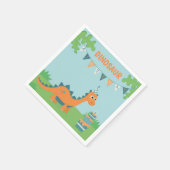 Niedlicher Cartoon Orangendinosaurier Geburtstagsp Serviette (Ecke)