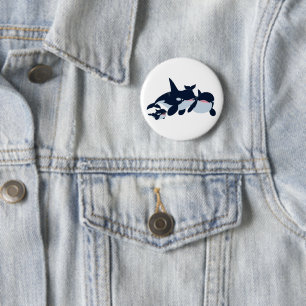 Niedlicher Cartoon Orca Family Button Abzeichen