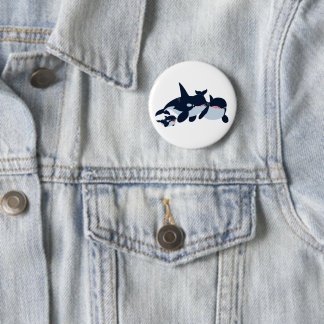Niedlicher Cartoon Orca Family Button Abzeichen