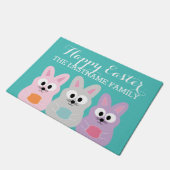 Niedlicher Cartoon Osterhase mit Individuelle Name Fußmatte (Schrägansicht)