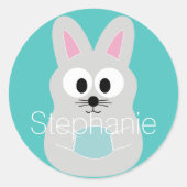 Niedlicher Cartoon Osterhase mit Individuelle Name Runder Aufkleber (Vorderseite)