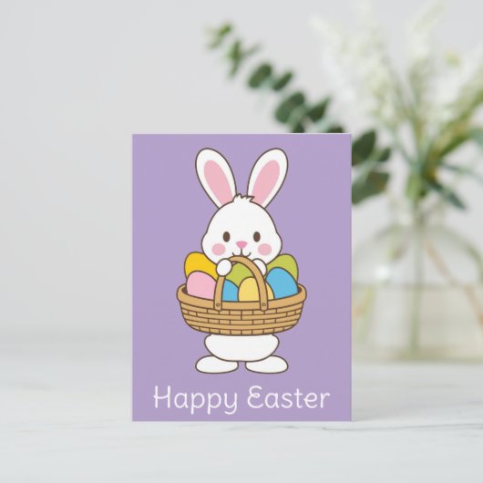 Niedlicher Cartoon Ostern Bunny Eggs Korb Postkarte (Stehend Vorderseite)