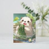 Niedlicher Cartoon Otter isst Salat Postkarte (Stehend Vorderseite)