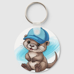 Niedlicher Cartoon-Otter mit einer blauen Baseball Schlüsselanhänger