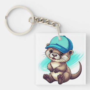 Niedlicher Cartoon-Otter mit einer blauen Baseball Schlüsselanhänger