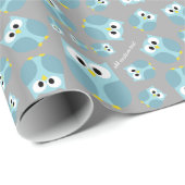 Niedlicher Cartoon Owl - Blauer und Grauer Individ Geschenkpapier (Rolleneckpunkt)