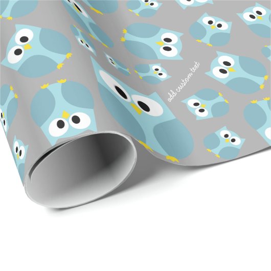 Niedlicher Cartoon Owl - Blauer und Grauer Individ Geschenkpapier (Rolleneckpunkt)