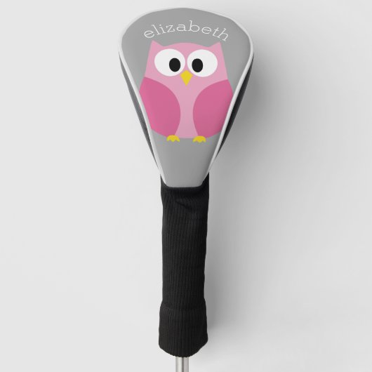Niedlicher Cartoon Owl - Rosa und grauer Individue Golf Headcover (Vorderseite)