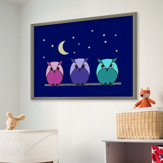 Niedlicher Cartoon Owles Night Sky Print Poster