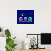 Niedlicher Cartoon Owles Night Sky Print Poster (Heimbüro)
