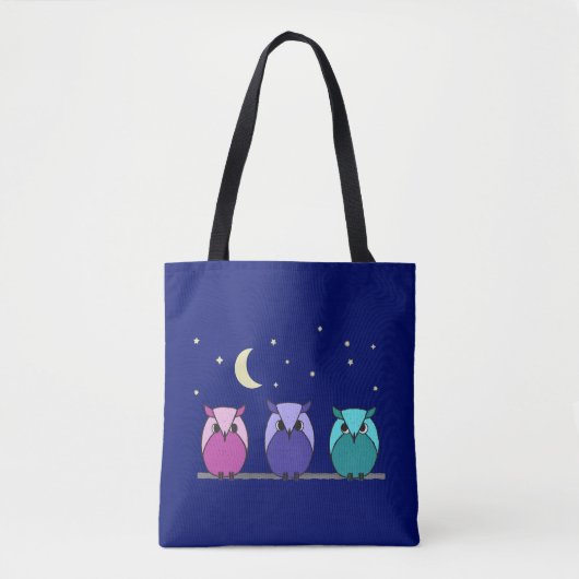 Niedlicher Cartoon Owles Night Sky Tasche (Vorderseite)