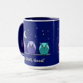 Niedlicher Cartoon Owles Night Sky Tasse (Vorderseite Links)