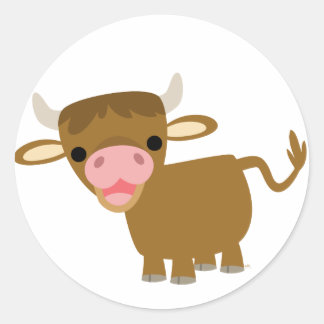 Niedlicher Cartoon Ox-Aufkleber Runder Aufkleber