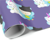 Niedlicher Cartoon Pals - Happy Unicorn & Bird Geschenkpapier (Rolleneckpunkt)
