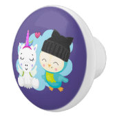 Niedlicher Cartoon Pals - Happy Unicorn & Bird Keramikknauf (Rechts)