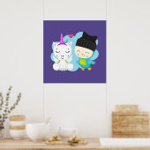 Niedlicher Cartoon Pals - Happy Unicorn & Bird Poster (Küche)
