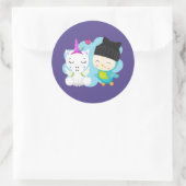 Niedlicher Cartoon Pals - Happy Unicorn & Bird Runder Aufkleber (Tasche)
