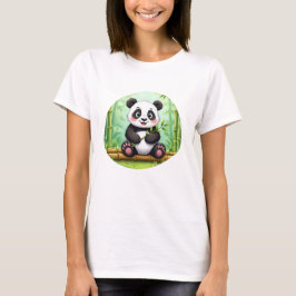 Niedlicher Cartoon-Panda auf Bambusfleck T-Shirt