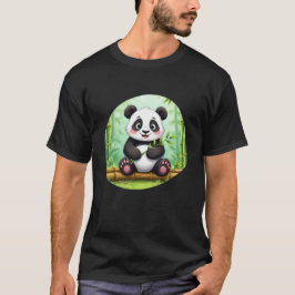 Niedlicher Cartoon-Panda auf Bambusfleck T-Shirt
