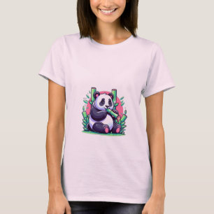Niedlicher Cartoon Panda Eating Bamboo T-Shirt